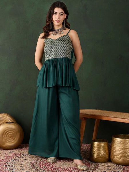 Woven Designed Sleeveless Top With Palazzo Coord for Women, Fusion Festive Outfit, Ethnic Indian Dress, Indo Western Outfit, Kurta Set3 VitansEthnics