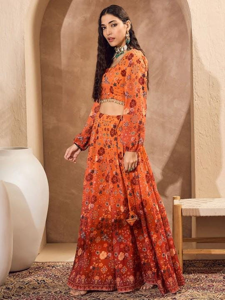 Floral Printed Crop Top With Skirt For Women, Indian Lehenga Choli, Wedding Guest Outfit, Indian Dress, Indian Gown Party Indo Western Dress3 VitansEthnics