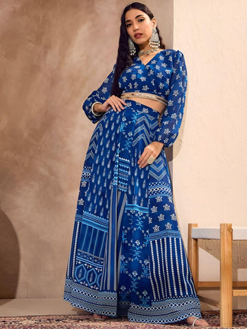 Ethnic Printed Crop Top With Skirt For Women, Indian Lehenga Choli, Wedding Guest Outfit, Indian Dress, Indian Gown Party Indo Western Dress5 VitansEthnics
