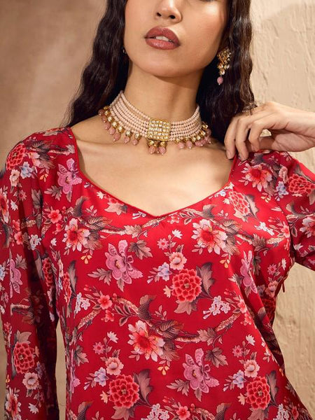Long Sleeves Floral Printed Kurta with Sharara For Women, Co-Ords Set, Indo Western Outfit, Ethnic Indian Dress, Fusion Kurti Suit Set7 VitansEthnics