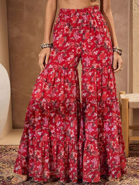 Long Sleeves Floral Printed Kurta with Sharara For Women, Co-Ords Set, Indo Western Outfit, Ethnic Indian Dress, Fusion Kurti Suit Set7 VitansEthnics