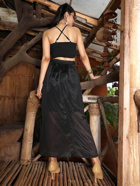 Embellished Crop Top With Draped Skirt Set For Women, Indian Blouse with Slit Skirt, Ethnic Indo Western Outfit, Fusion Wedding Guest Outfit9 VitansEthnics