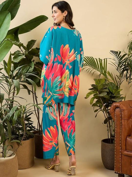 Anti Fit Notch Neck Kaftan Top With Trousers Co-Ords for Women, Fusion Outfit, Indian Dress, Indo Western Outfit, Kaftan Kurti Set16 VitansEthnics