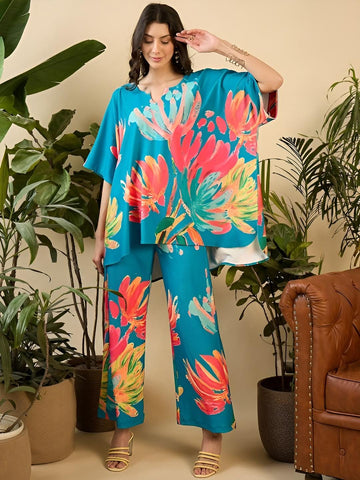 Anti Fit Notch Neck Kaftan Top With Trousers Co-Ords for Women, Fusion Outfit, Indian Dress, Indo Western Outfit, Kaftan Kurti Set16 VitansEthnics