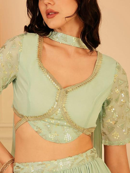 Embroidered Crop Top With Skirt & Dupatta For Women, Indian Lehenga Choli, Wedding Guest Outfit, Indian Dress, Party Indo Western Dress13 VitansEthnics