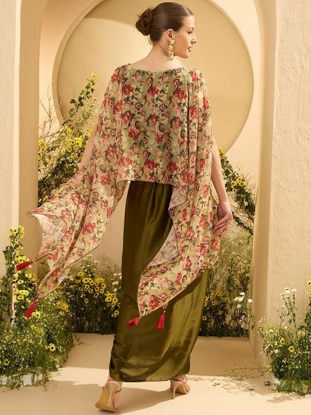 Embellished Top With Drape Skirt Set For Women, Indian Cape Top with Dhoti Skirt Set, Ethnic Indo Western Outfit, Wedding Guest Indian Dress15 VitansEthnics