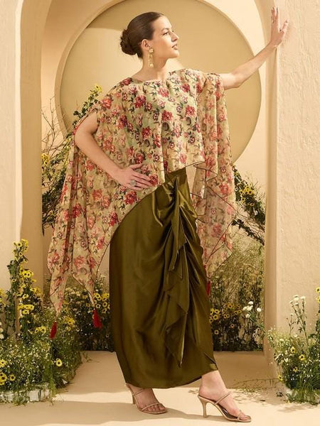 Embellished Top With Drape Skirt Set For Women, Indian Cape Top with Dhoti Skirt Set, Ethnic Indo Western Outfit, Wedding Guest Indian Dress15 VitansEthnics