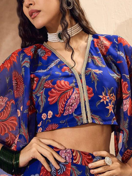 Floral Printed Crop Top With Skirt For Women, Indian Lehenga Choli, Wedding Guest Outfit, Indian Dress, Indian Gown Party Indo Western Dress5 VitansEthnics