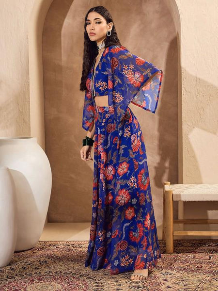 Floral Printed Crop Top With Skirt For Women, Indian Lehenga Choli, Wedding Guest Outfit, Indian Dress, Indian Gown Party Indo Western Dress5 VitansEthnics