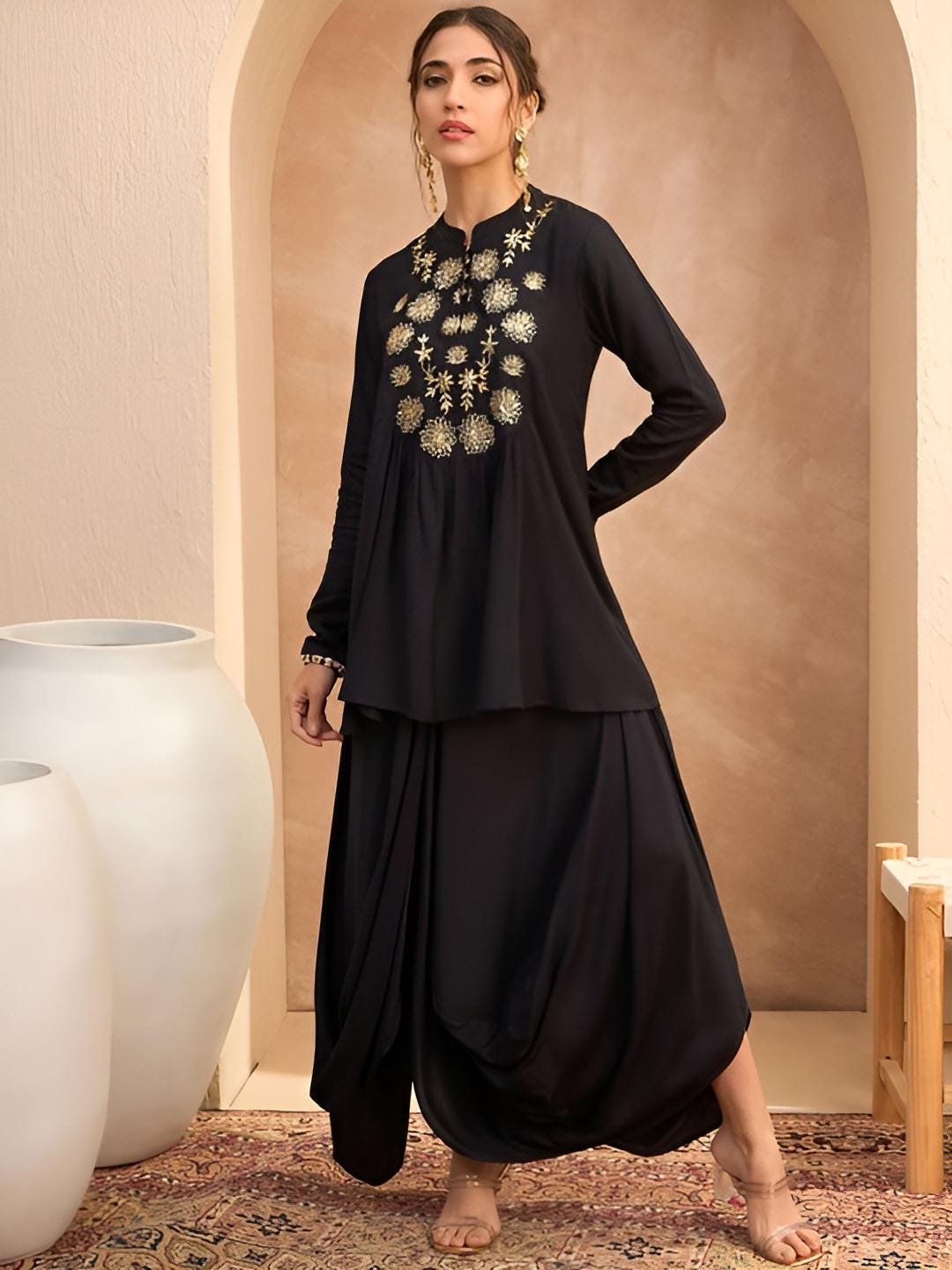 Floral Embroidered Sequinned Kurti With Dhoti Pants For Women, Tunic With Palazzo, Indian Dress, Party Wear Indo Western Outfit, Dhoti Suit8 VitansEthnics