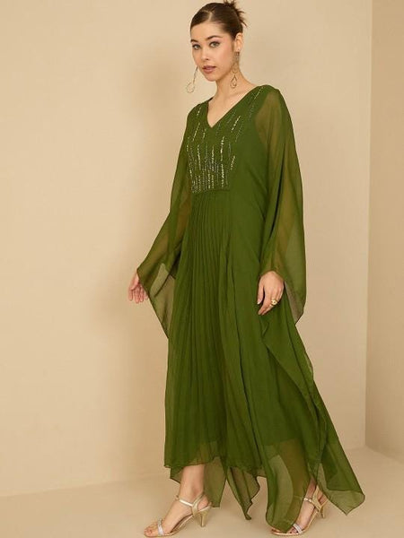 Embellished Kaftan Dress For Women, Indian Dress For Women, Indo Western Outfit, Maxi Dress For Women, Indian Party Wear Kaftan Fusion5 VitansEthnics