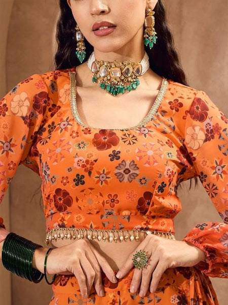 Floral Printed Crop Top With Skirt For Women, Indian Lehenga Choli, Wedding Guest Outfit, Indian Dress, Indian Gown Party Indo Western Dress3 VitansEthnics