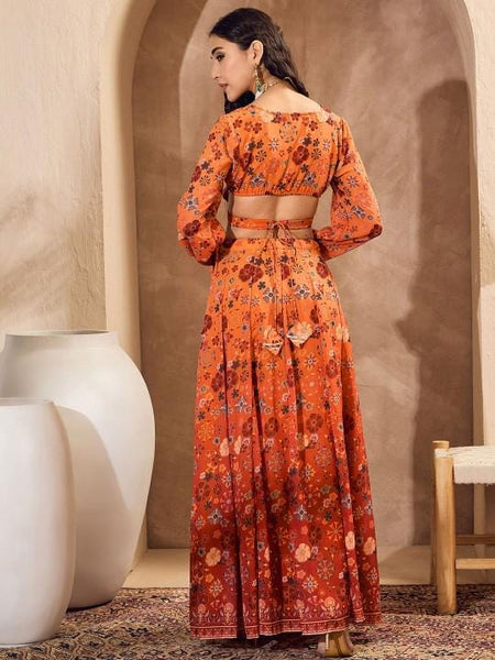 Floral Printed Crop Top With Skirt For Women, Indian Lehenga Choli, Wedding Guest Outfit, Indian Dress, Indian Gown Party Indo Western Dress3 VitansEthnics