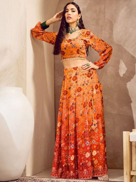 Floral Printed Crop Top With Skirt For Women, Indian Lehenga Choli, Wedding Guest Outfit, Indian Dress, Indian Gown Party Indo Western Dress3 VitansEthnics