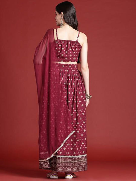 Printed Crop Top With Skirt & Dupatta Set For Women, Indian Lehenga Choli, Wedding Guest Outfit, Indian Dress, Party Indo Western Dress4 VitansEthnics
