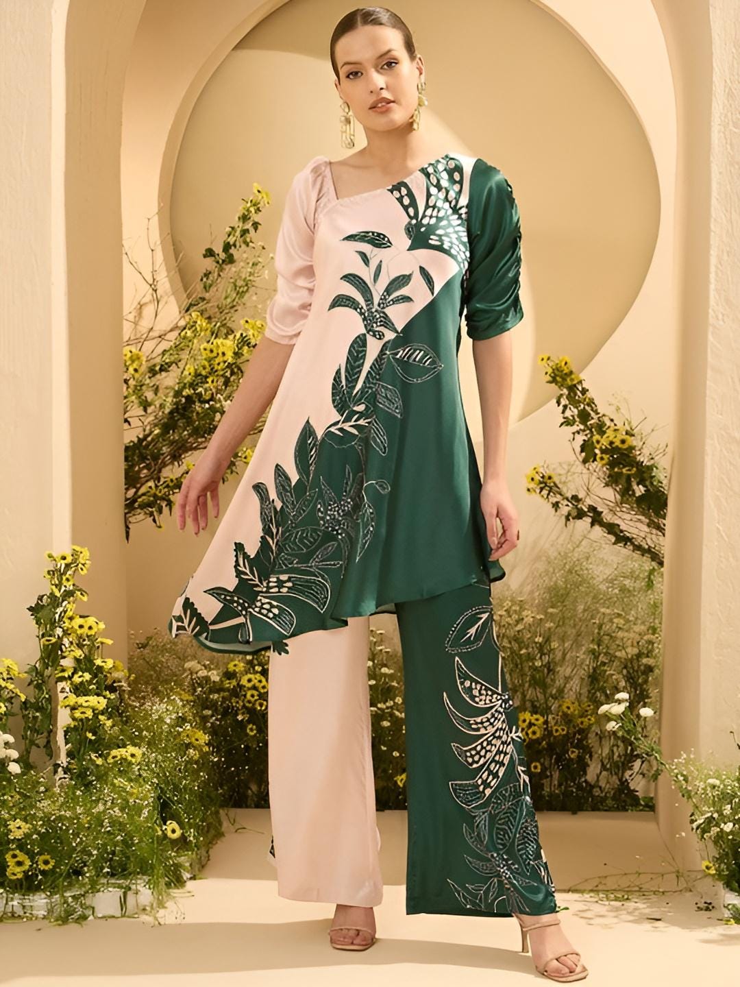 Floral Printed Tunic Top With Palazzo Set for Women, Coord Set, Beach Wedding Outfit, Ethnic Indian Dress, Indo Western Outfit, Kurti Set20 VitansEthnics