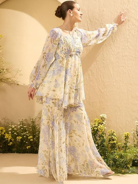 Floral Printed Square Neck Tunic With Palazzo for Women, Coord Set, Festival Outfit, Ethnic Indian Dress, Indo Western Outfit, Kurti Set18 VitansEthnics