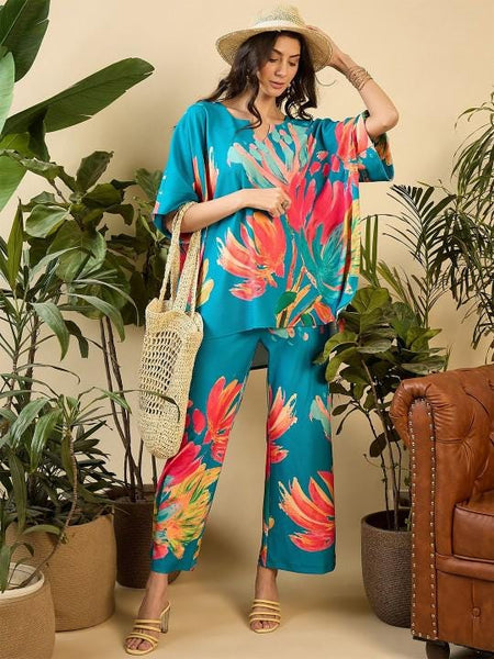 Anti Fit Notch Neck Kaftan Top With Trousers Co-Ords for Women, Fusion Outfit, Indian Dress, Indo Western Outfit, Kaftan Kurti Set16 VitansEthnics