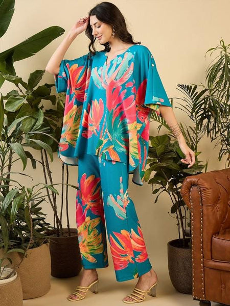 Anti Fit Notch Neck Kaftan Top With Trousers Co-Ords for Women, Fusion Outfit, Indian Dress, Indo Western Outfit, Kaftan Kurti Set16 VitansEthnics