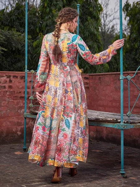 15Floral Print Sweetheart Neck Empire Anarkali Kurta For Women, Indian Dress For Women, Indo Western Outfit, Indian Gown, Wedding Guest Outfit VitansEthnics