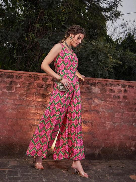 14Ethnic Motifs Printed Sleeveless Jumpsuit For Women, Indian Jumpsuit, Indian One Piece Dress, Indo Western Outfit, Fusion Outfit VitansEthnics