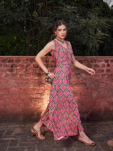 14Ethnic Motifs Printed Sleeveless Jumpsuit For Women, Indian Jumpsuit, Indian One Piece Dress, Indo Western Outfit, Fusion Outfit VitansEthnics