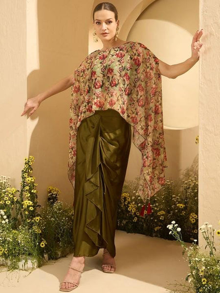 Embellished Top With Drape Skirt Set For Women, Indian Cape Top with Dhoti Skirt Set, Ethnic Indo Western Outfit, Wedding Guest Indian Dress15 VitansEthnics