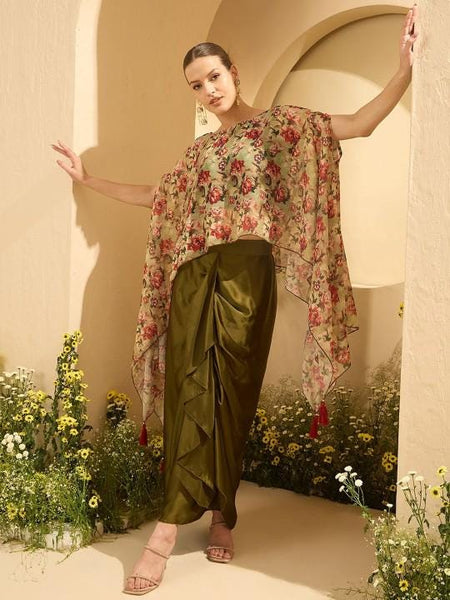 Embellished Top With Drape Skirt Set For Women, Indian Cape Top with Dhoti Skirt Set, Ethnic Indo Western Outfit, Wedding Guest Indian Dress15 VitansEthnics