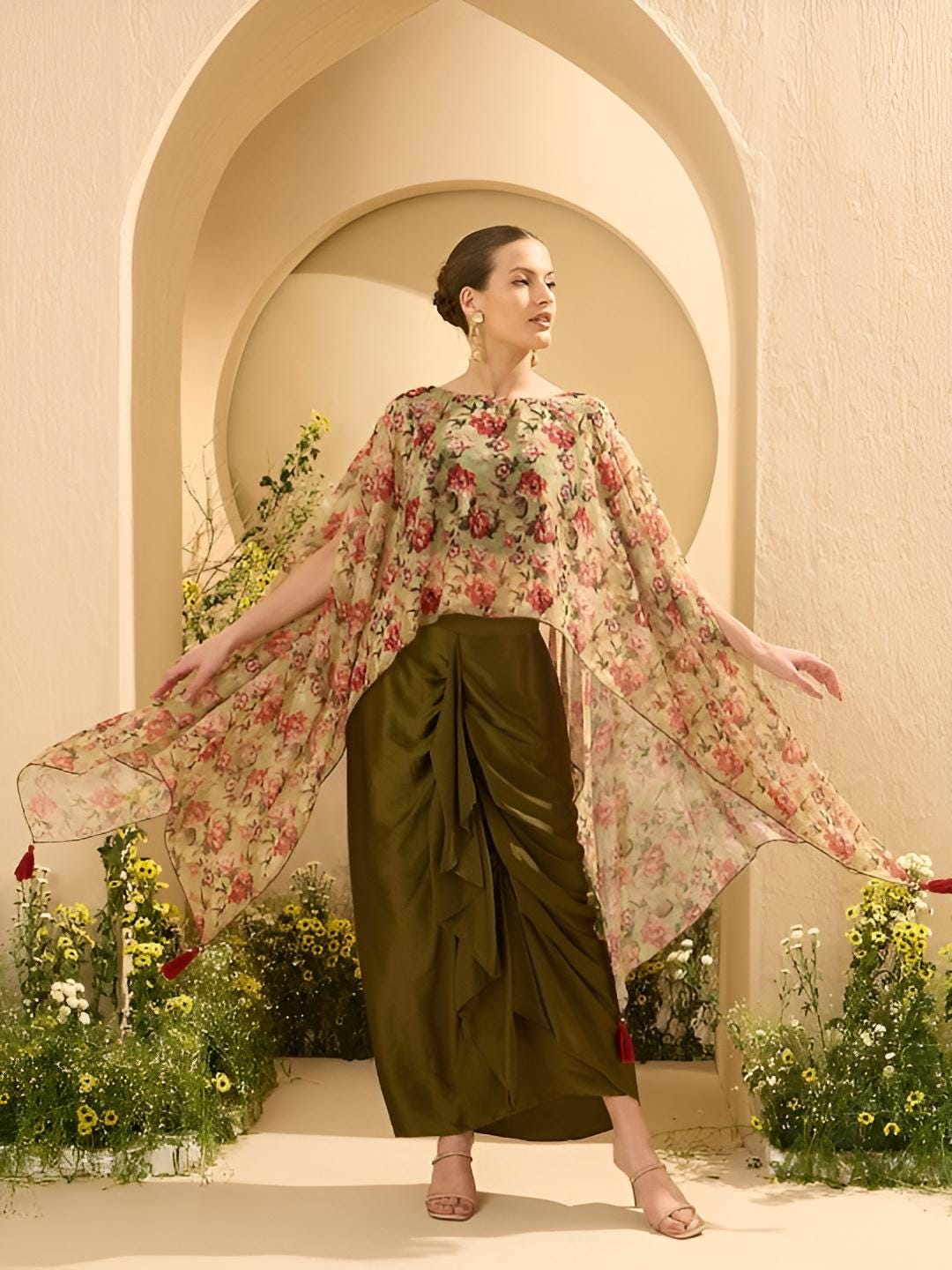 Embellished Top With Drape Skirt Set For Women, Indian Cape Top with Dhoti Skirt Set, Ethnic Indo Western Outfit, Wedding Guest Indian Dress15 VitansEthnics