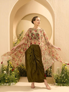 Embellished Top With Drape Skirt Set For Women, Indian Cape Top with Dhoti Skirt Set, Ethnic Indo Western Outfit, Wedding Guest Indian Dress15 VitansEthnics