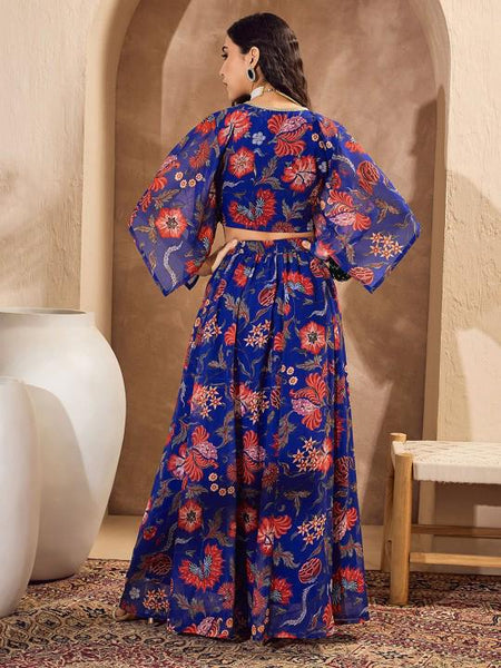 Floral Printed Crop Top With Skirt For Women, Indian Lehenga Choli, Wedding Guest Outfit, Indian Dress, Indian Gown Party Indo Western Dress5 VitansEthnics