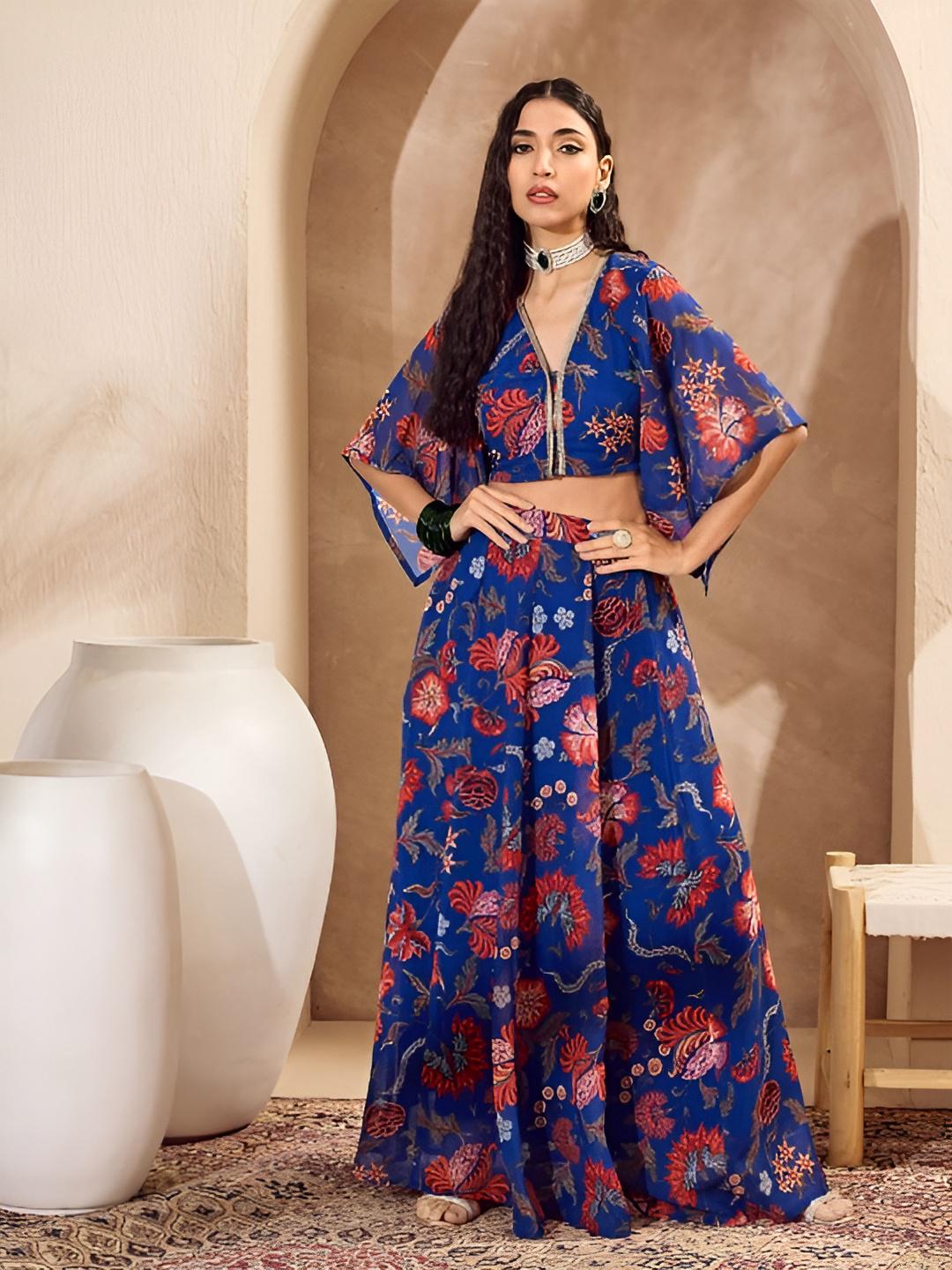 Floral Printed Crop Top With Skirt For Women, Indian Lehenga Choli, Wedding Guest Outfit, Indian Dress, Indian Gown Party Indo Western Dress5 VitansEthnics