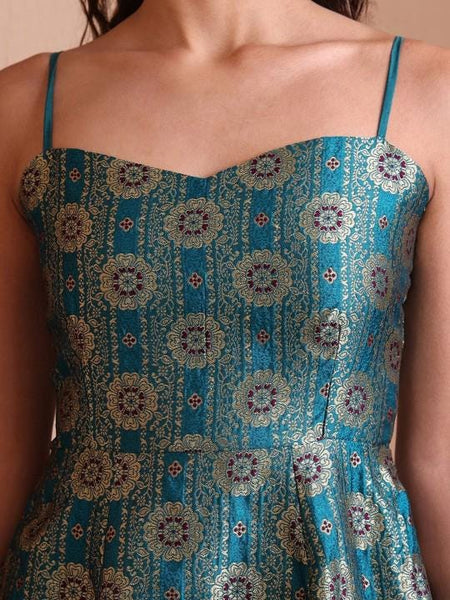10Ethnic Motifs Jacquard Backless Fit & Flare Midi Dress For Women, Sleeveless Indian Dress, Indo Western Outfit, Fusion Wedding Guest Outfit VitansEthnics