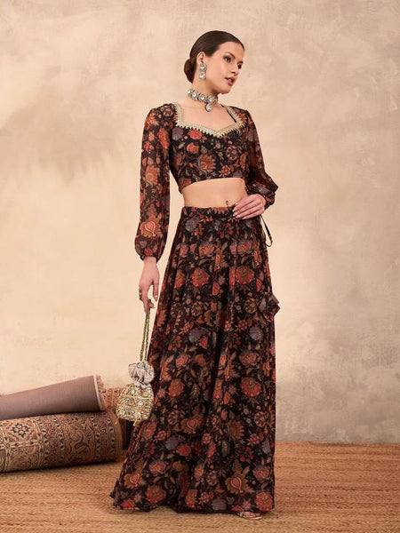 9Floral Printed Crop Top With Skirt For Women, Indian Lehenga Choli, Wedding Guest Outfit, Indian Dress, Indian Gown Party Indo Western Dress VitansEthnics