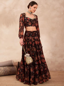 9Floral Printed Crop Top With Skirt For Women, Indian Lehenga Choli, Wedding Guest Outfit, Indian Dress, Indian Gown Party Indo Western Dress VitansEthnics
