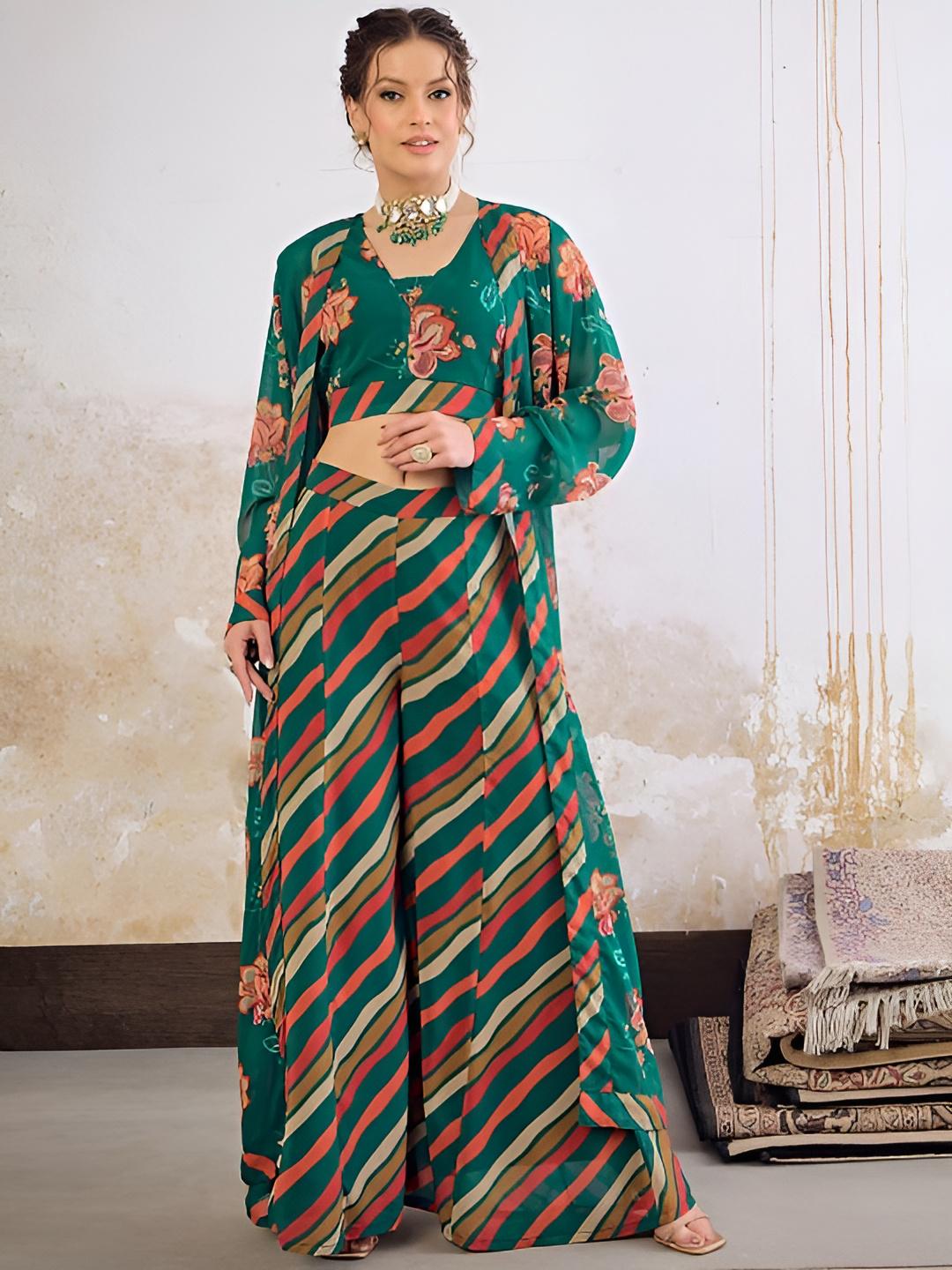 8Printed Crop Top With Palazzo & Shrug Set for Women, Coord Set, Festive Ethnic Indian Dress, Wedding Guest Indo Western Outfit, Lehenga VitansEthnics