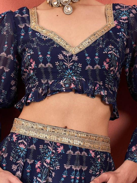 7Printed Crop Top With Skirt For Women, Indian Lehenga Choli, Wedding Guest Outfit, Indian Dress, Indian Gown Party Indo Western Dress VitansEthnics