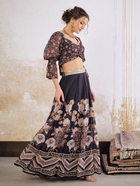 6Printed Crop Top With Skirt For Women, Indian Lehenga Choli, Wedding Guest Outfit, Indian Dress, Indian Gown Party Indo Western Dress VitansEthnics