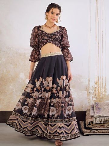 6Printed Crop Top With Skirt For Women, Indian Lehenga Choli, Wedding Guest Outfit, Indian Dress, Indian Gown Party Indo Western Dress VitansEthnics