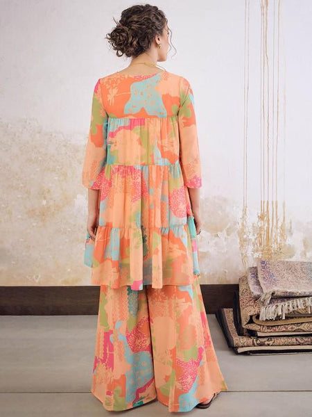 5Printed Sequin Embellished Flared Kurti with Palazzo For Women, Co-Ords Set, Indo Western Outfit, Ethnic Indian Dress, Fusion Suit Set VitansEthnics