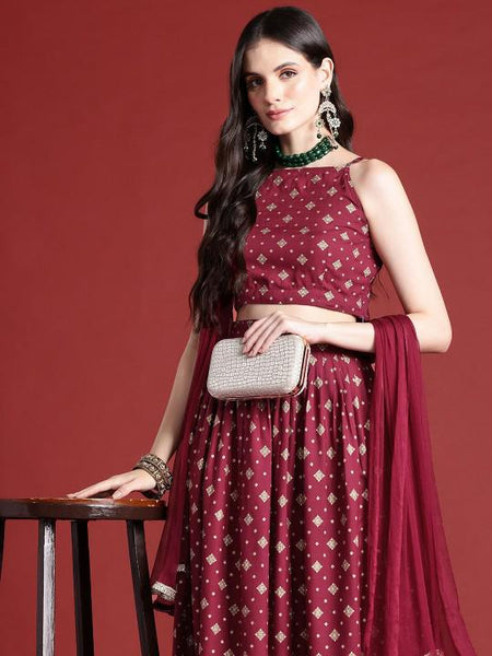 Printed Crop Top With Skirt & Dupatta Set For Women, Indian Lehenga Choli, Wedding Guest Outfit, Indian Dress, Party Indo Western Dress4 VitansEthnics