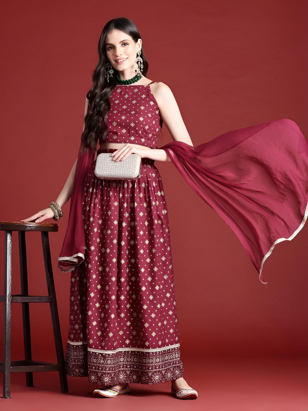 Printed Crop Top With Skirt & Dupatta Set For Women, Indian Lehenga Choli, Wedding Guest Outfit, Indian Dress, Party Indo Western Dress4 VitansEthnics