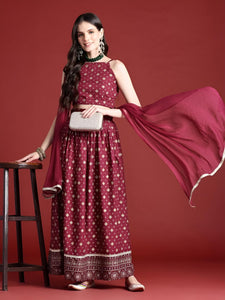 Printed Crop Top With Skirt & Dupatta Set For Women, Indian Lehenga Choli, Wedding Guest Outfit, Indian Dress, Party Indo Western Dress4 VitansEthnics