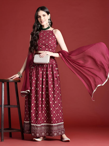 Printed Crop Top With Skirt & Dupatta Set For Women, Indian Lehenga Choli, Wedding Guest Outfit, Indian Dress, Party Indo Western Dress4 VitansEthnics