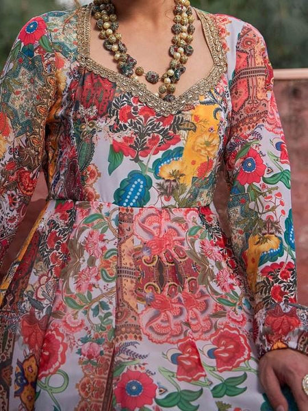 15Floral Print Sweetheart Neck Empire Anarkali Kurta For Women, Indian Dress For Women, Indo Western Outfit, Indian Gown, Wedding Guest Outfit VitansEthnics