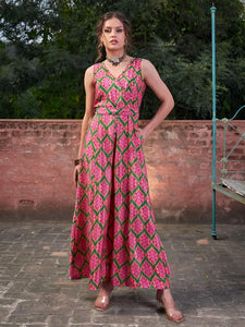14Ethnic Motifs Printed Sleeveless Jumpsuit For Women, Indian Jumpsuit, Indian One Piece Dress, Indo Western Outfit, Fusion Outfit VitansEthnics
