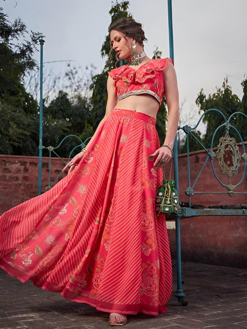Floral Ruffled Crop Top With Skirt For Women, Indian Lehenga Choli, Wedding Guest Outfit, Indian Dress, Indian Gown Party Indo Western Dress30 VitansEthnics