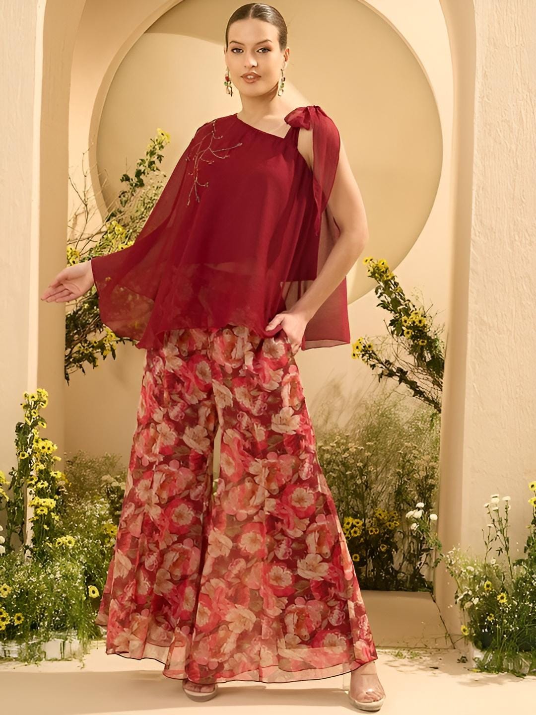 12Embellished One Shoulder Top With Palazzo Set For Women, Ethnic Indo Western Outfit, Coords Set, Indian Dress, Indian Wedding Guest Outfit VitansEthnics