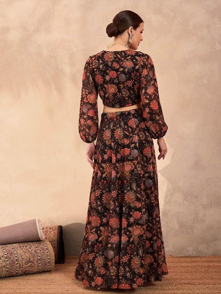 9Floral Printed Crop Top With Skirt For Women, Indian Lehenga Choli, Wedding Guest Outfit, Indian Dress, Indian Gown Party Indo Western Dress VitansEthnics