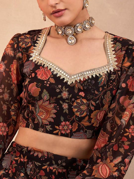 9Floral Printed Crop Top With Skirt For Women, Indian Lehenga Choli, Wedding Guest Outfit, Indian Dress, Indian Gown Party Indo Western Dress VitansEthnics